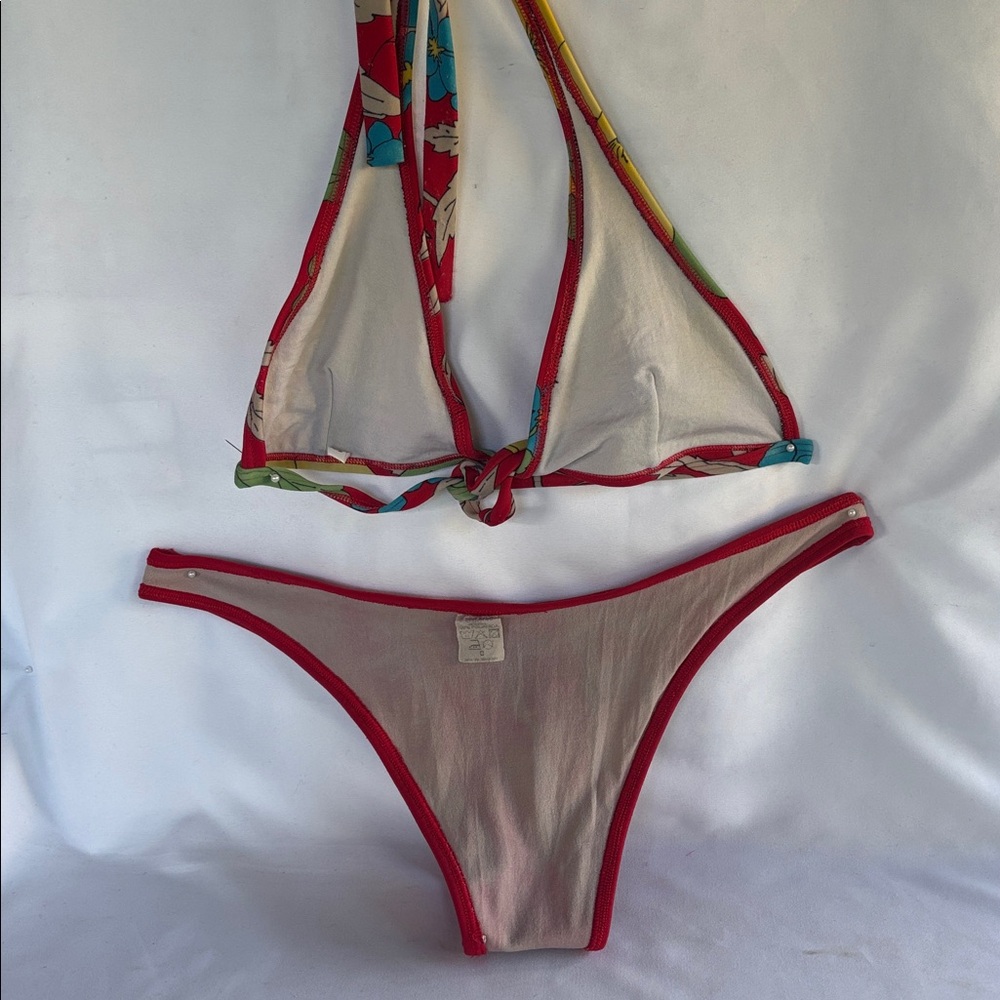 VINTAGE 1980’s BRAZILIAN THONG BIKINI SET - MULTICOLOR G/L - Picture 6 of 11